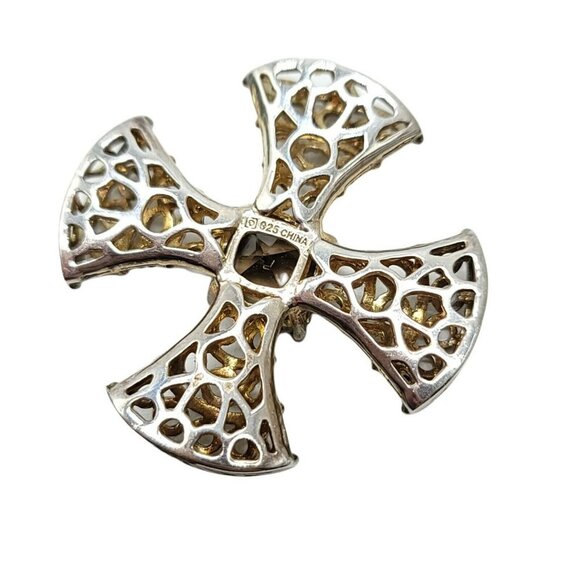 Smokey Quartz Brown Rhinestone Sterling Silver .925 Cross Patty Pendant - Picture 4 of 4